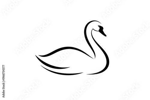Elegant minimalist black and white swan line art, a graceful stylized outline illustration embodying serenity and purity. Ideal for modern logos, sophisticated branding, nature-themed designs, and ver