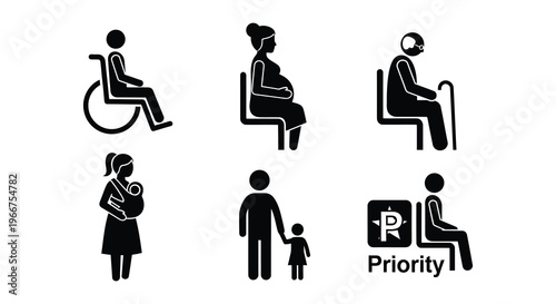 Accessibility symbols depicting diverse individuals and family needs