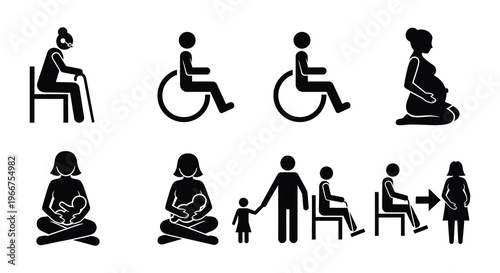 Accessibility symbols depicting diverse individuals and family needs