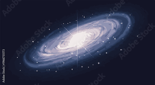 Pixel art spiral galaxy with bright central core and scattered stars