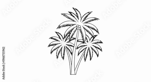 Stylized sketch of three palm trees with coconuts