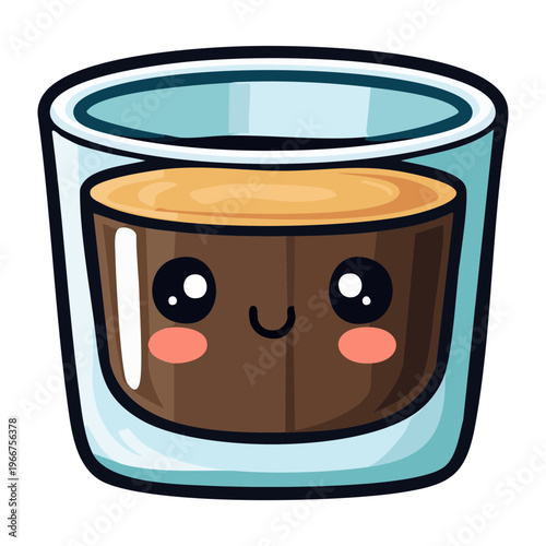 Smiling espresso shot glass with dark coffee and cute character for energetic morning start and cafe branding - Vector Illustration