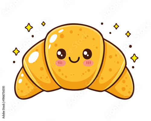Smiling croissant bread for delicious morning breakfast and bakery shop mascot icon for kids menu designs - Vector Illustration