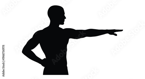 Silhouette of a man pointing to the right with his hand on his hip confidently standing