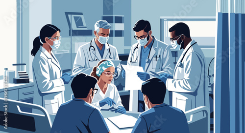 Dedicated medical team collaborates on critical patient care in modern hospital setting