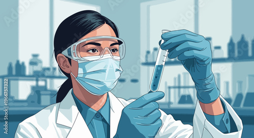 Scientist analyzing test tube in modern laboratory setting