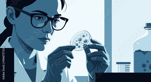 Focused scientist analyzing petri dish in modern laboratory setting