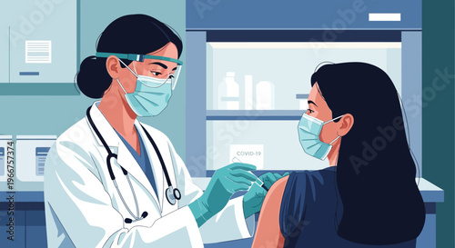 Healthcare professional administering vaccine in medical setting during pandemic