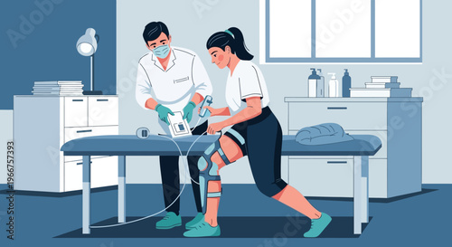 Physiotherapy session with therapist assisting patient in medical clinic