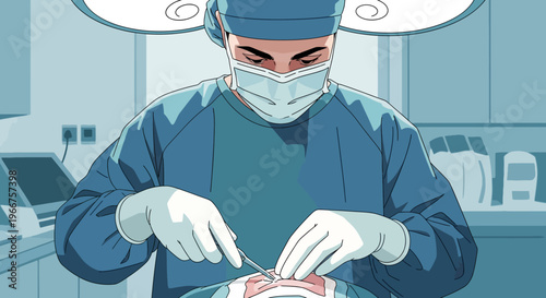 Surgeon performing an operation in a modern hospital setting