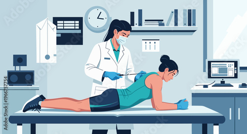 Physiotherapist administering relaxation therapy in modern clinic
