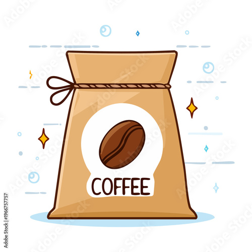 Simple paper bag for coffee beans with logo for retail shop packaging and organic cafe product display - Vector Illustration