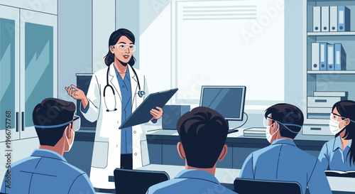 Medical professional leading training session in modern healthcare classroom