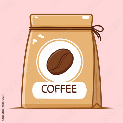 Craft paper coffee bean packaging bag with minimalist logo for artisanal cafe and local roastery business identity - Vector Illustration