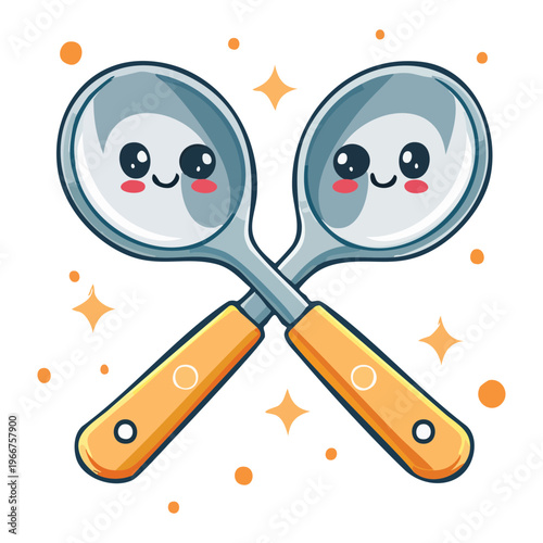 Cute smiling spoon characters with rosy cheeks for fun kids kitchen activity and children dining utensil branding - Vector Illustration