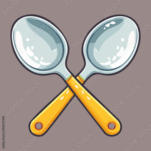 Double silver spoons crossed for catering service and kitchen equipment icons for cooking and dining room designs - Vector Illustration