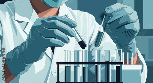 Scientist working in laboratory with test tubes and protective gear