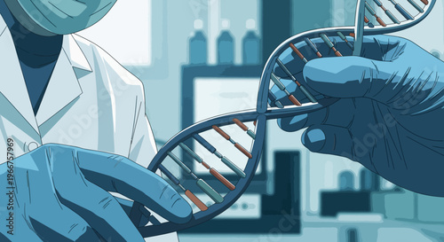 Scientist handling dna helix in laboratory setting