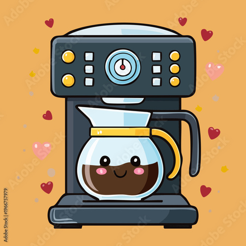 Automatic coffee maker with carafe for home brewing and morning caffeine supply for office or kitchen counter - Vector Illustration