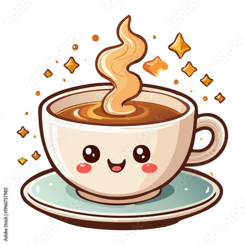 Friendly steaming coffee mug character for cheerful morning breakfast and local cafe mascot for social media posts - Vector Illustration