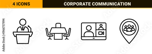 Corporate Meeting and Professional Seminar Management Minimalist Monoline Geometric Line Art Outline Symbols for Business Communication