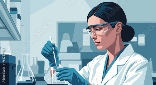 Scientist conducting laboratory experiment in modern scientific facility