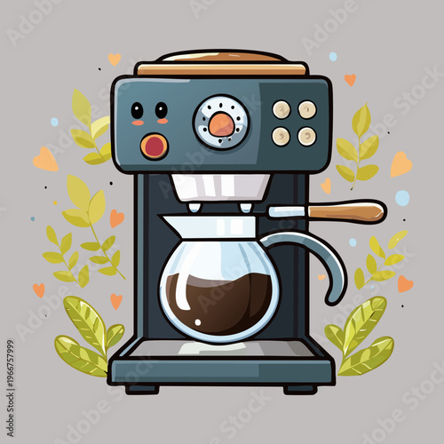 Sleek automatic coffee brewer with carafe for efficient morning preparation and modern kitchen appliance collection or catalog - Vector Illustration