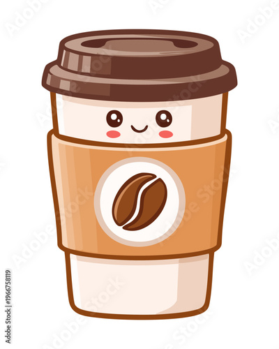 Cute smiling takeaway coffee cup character for friendly cafe mascot and fun morning caffeine boost energy concept - Vector Illustration