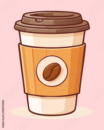 Simple takeaway coffee cup with lid for morning espresso and caffeine on the go for busy lifestyle - Vector Illustration