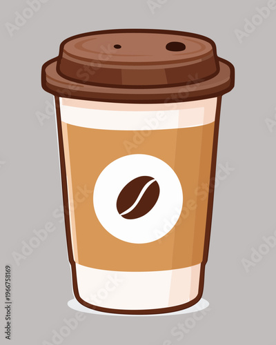 Disposable coffee cup with sleeve and lid for daily caffeine fix and morning energy at local cafe shop - Vector Illustration