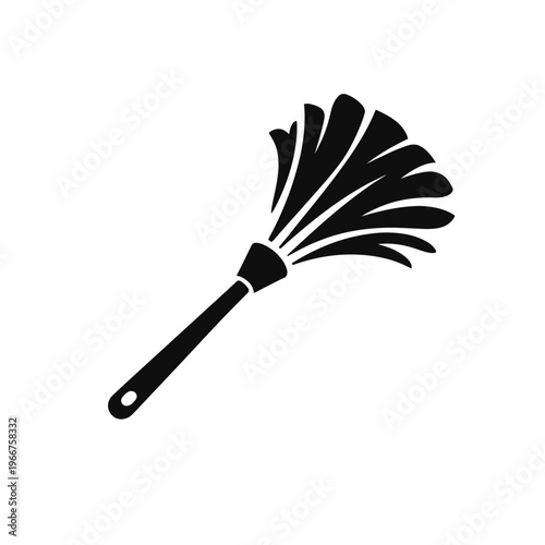 Black silhouette of a versatile feather duster, an essential cleaning tool. Efficient dust removal from all surfaces in homes, offices. Achieve sparkling, hygienic spaces effortlessly. Ideal for furni