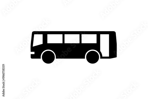 Modern minimalist black silhouette vector icon of a public transport bus, ideal for graphic design, web development, mobile apps, educational materials, and urban planning projects, representing effic