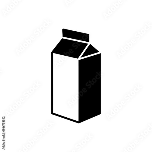 Black minimalist icon of a milk carton or beverage box, featuring a folded top. Perfect for dairy, juice, and plant-based drink packaging, grocery UI, and food industry designs, offering a clean, mode