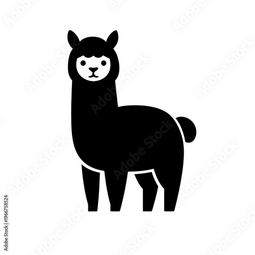 Elegant Black Alpaca Icon - Minimalist Llama Vector Graphic for Apparel, Digital Products, South American Wildlife Design, Farm Animal Silhouette Art, Perfect for Logos, Educational Resources & Childr