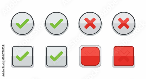 Minimal check mark and cross button vector icon set EPS10 isolated on white