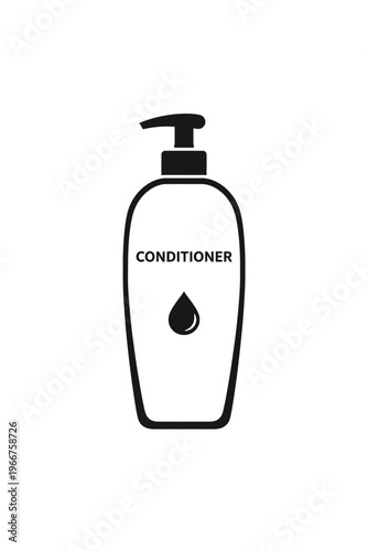 Essential hair conditioner pump bottle icon vector illustration for beauty and personal care products, representing luxurious hair treatment, moisturizing, nourishing, and daily hair health solutions