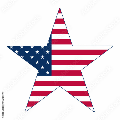 Minimalist star shape filled with American flag pattern. Patriotic USA symbol perfect for Independence Day, branding, stickers, apparel, and decorative design projects.