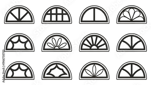 Collection of stylized houses with varying roof and chimney designs in a row