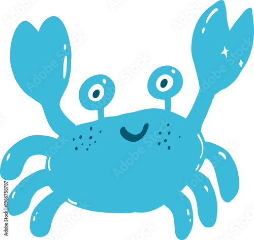 Hand drawn Blue Summer Cute Crab Character Illustration Vector