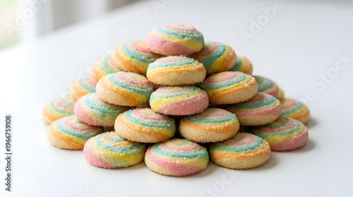 Colorful macaroon cookies and Easter eggs on a plate dessert snack
