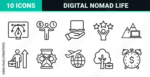 Freelance Work and Remote Business Management Minimalist Monoline Geometric Line Art for Digital Nomads and Independent Contractors