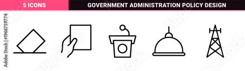 Democratic Election and Civic Voting System Symbols Featuring Minimalist Monoline Geometric Outline Style for Digital Governance Platforms