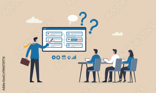 Prioritize beige or cream color, with two small, stylized project management software or planner concept, businessman project manager prioritize tasks