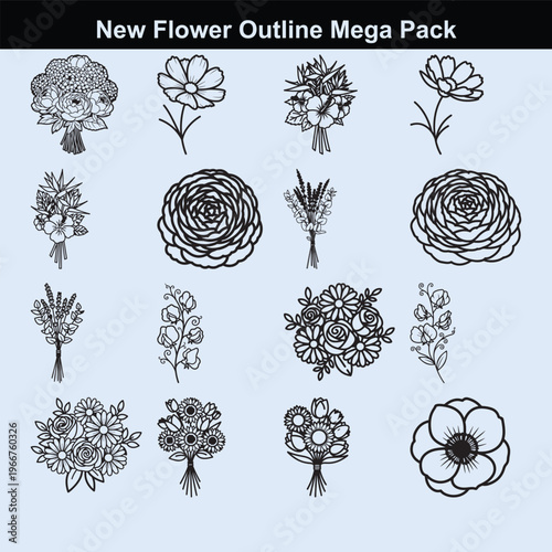 Assorted flower arrangement sketches for creative stationery.