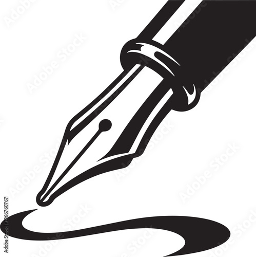 Close up view of elegant fountain pen drawing a fluid line, calligraphy instrument.