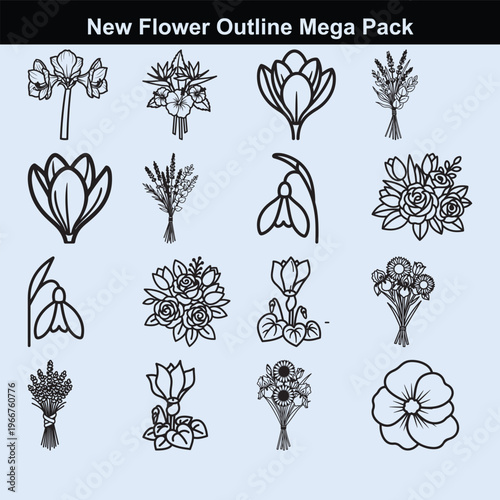 Outline flower mega pack vector illustration bundle design.