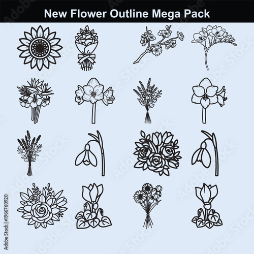 Outline flower mega pack vector illustration bundle design.