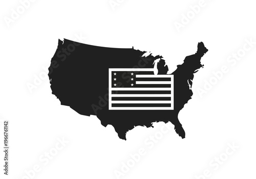 USA map with patriotic flag, united states country outline, american pride symbol.