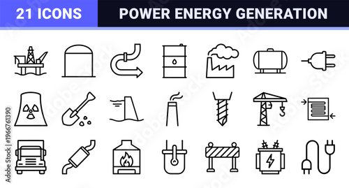 Heavy Industry and Global Power Generation Minimalist Monoline Geometric Line Art for Sustainable Energy and Industrial Engineering.
