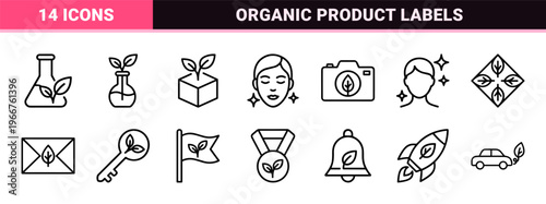 Sustainable Beauty and Organic Product Labeling Monoline Outlines for Clean Cosmetic Packaging and Eco-Friendly Branding Identity Systems.